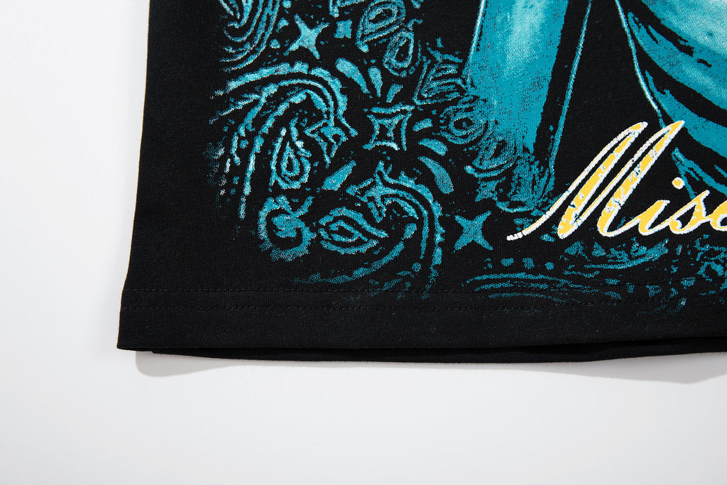 MAJESTIK Alien Skull Angel Sword Double‑Sided Graphic T‑Shirt