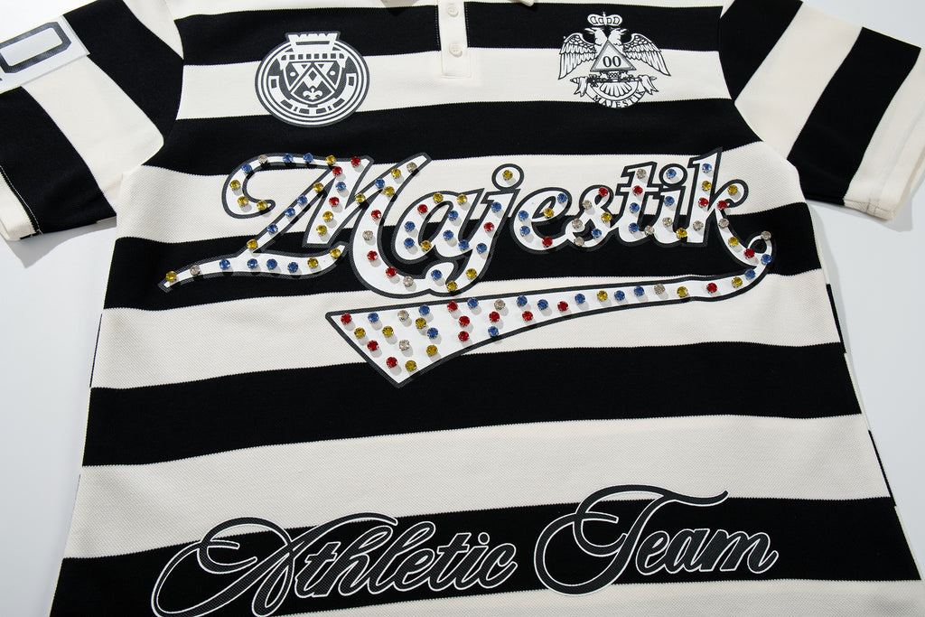 MAJESTIK Striped Embroidered Polo Shirt