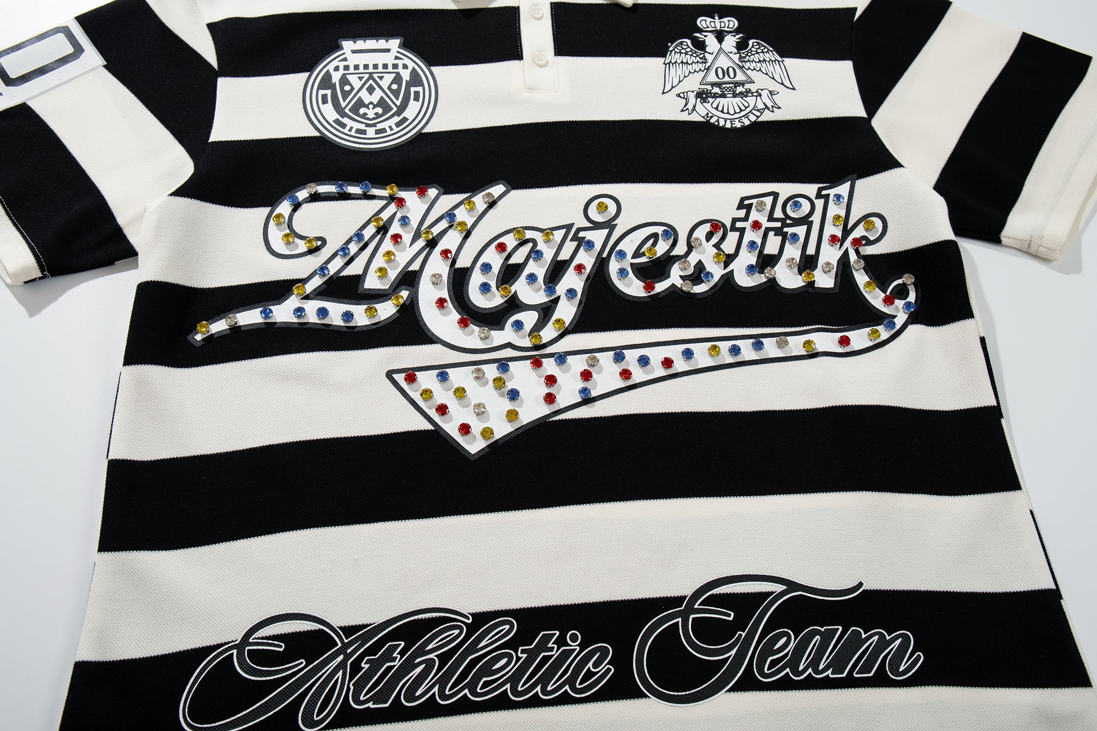 MAJESTIK Striped Embroidered Polo Shirt
