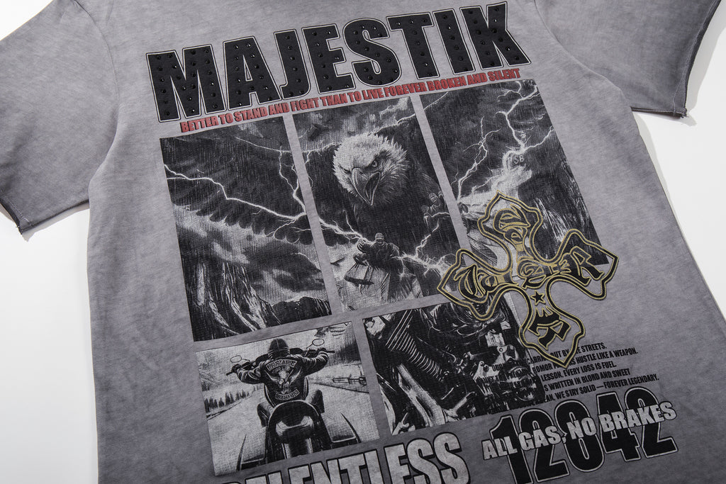MAJESTIK Relentless Cross Wings Vintage T‑Shirt