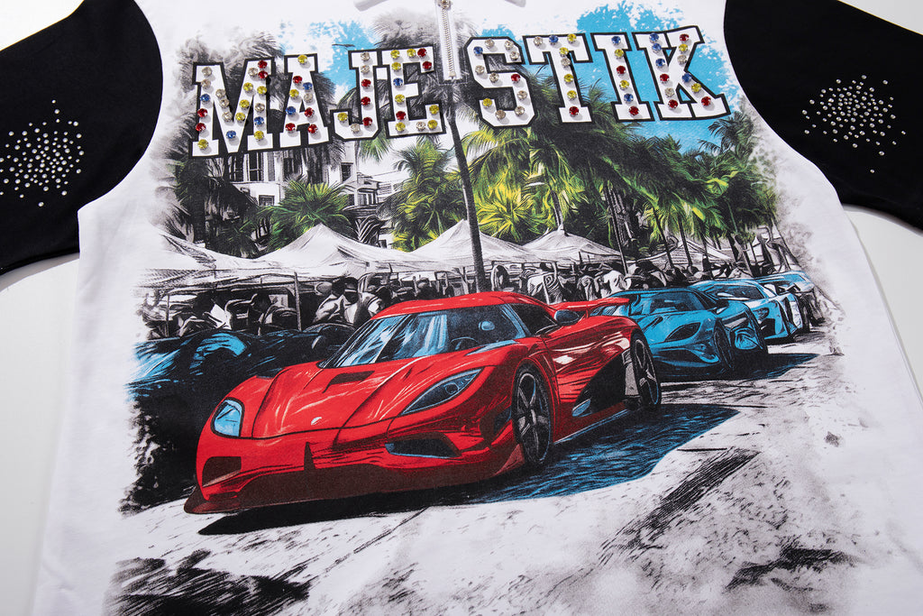 MAJESTIK Sports Car Graphic Quarter‑Zip Polo Shirt
