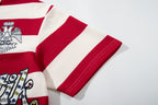 MAJESTIK Red‑White Striped Embroidered Polo Shirt