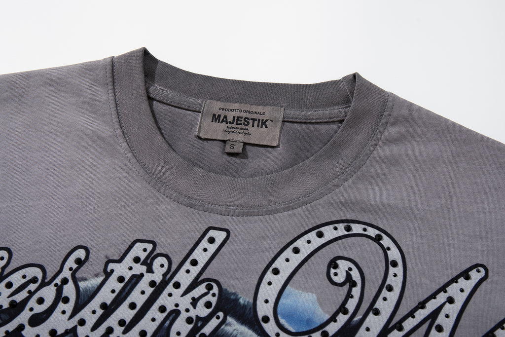 MAJESTIK Black Panther Skull Vintage Grey Double‑Sided T‑Shirt