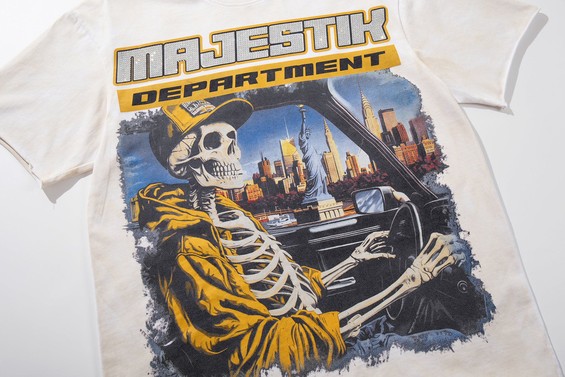 MAJESTIK Department Skeleton Driver Double‑Sided Vintage T‑Shirt