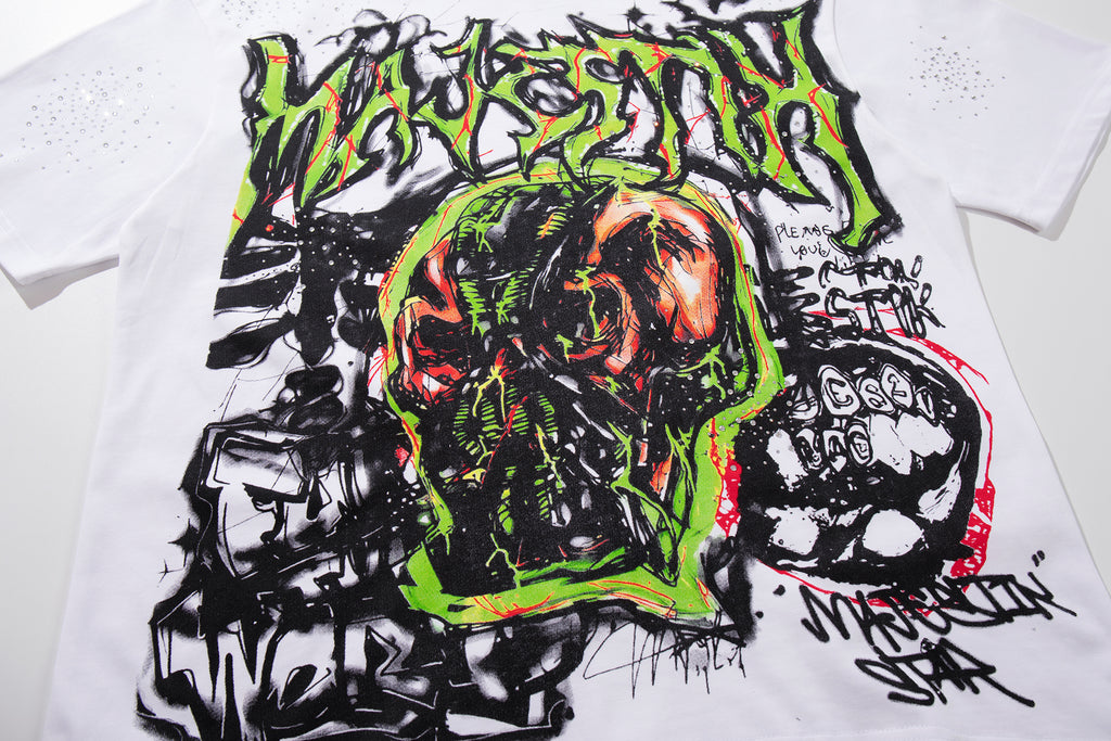 MAJESTIK Green Monster Graffiti Double‑Sided Graphic T‑Shirt