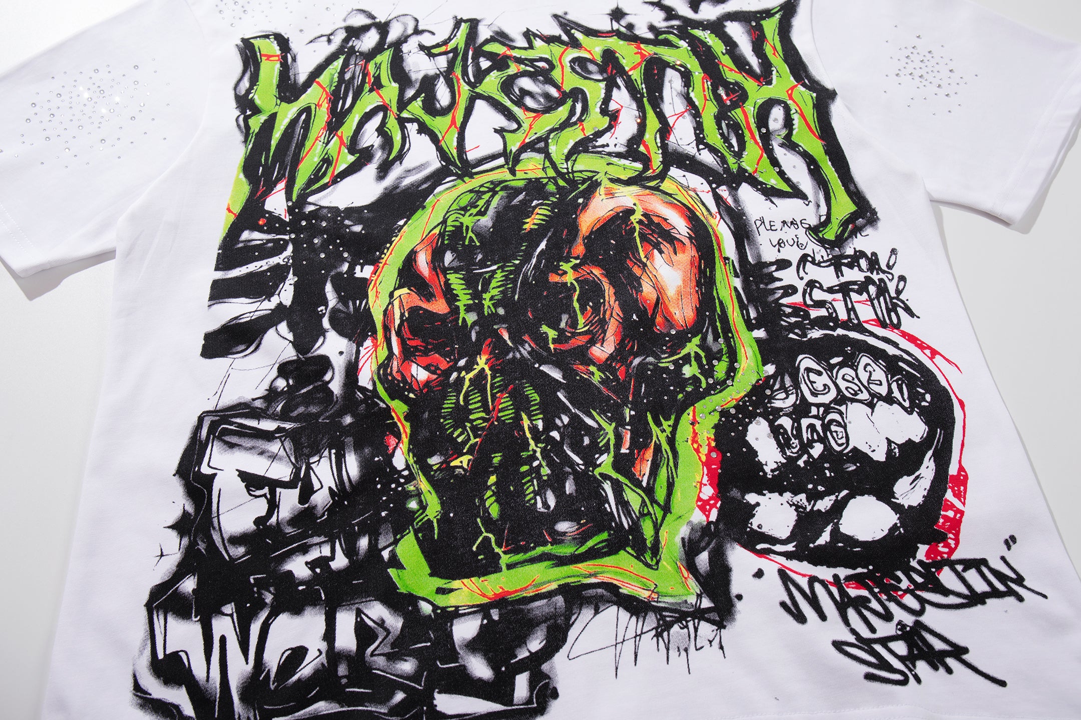 MAJESTIK Green Monster Graffiti Double‑Sided Graphic T‑Shirt