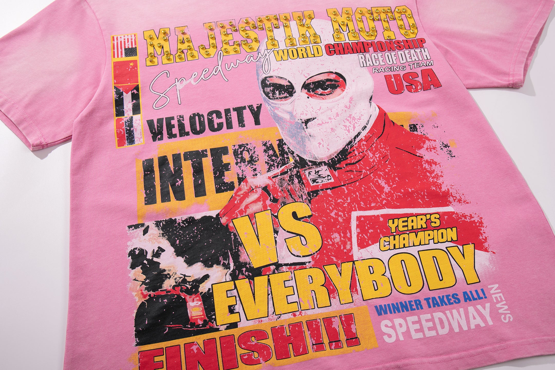 MAJESTIK Moto Racing Vintage Pink T‑Shirt