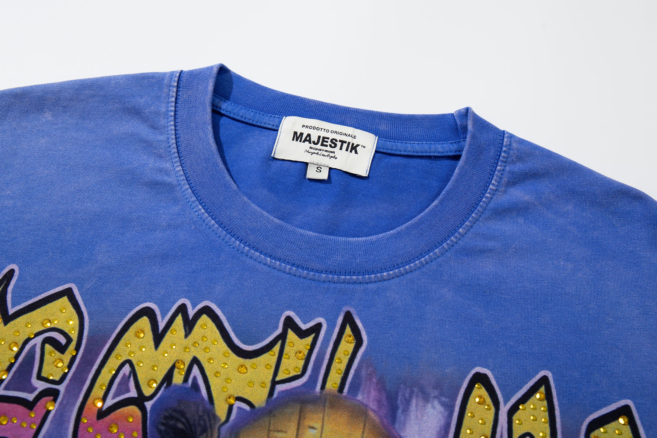 MAJESTIK Football Bear Vintage Blue Double‑Sided T‑Shirt