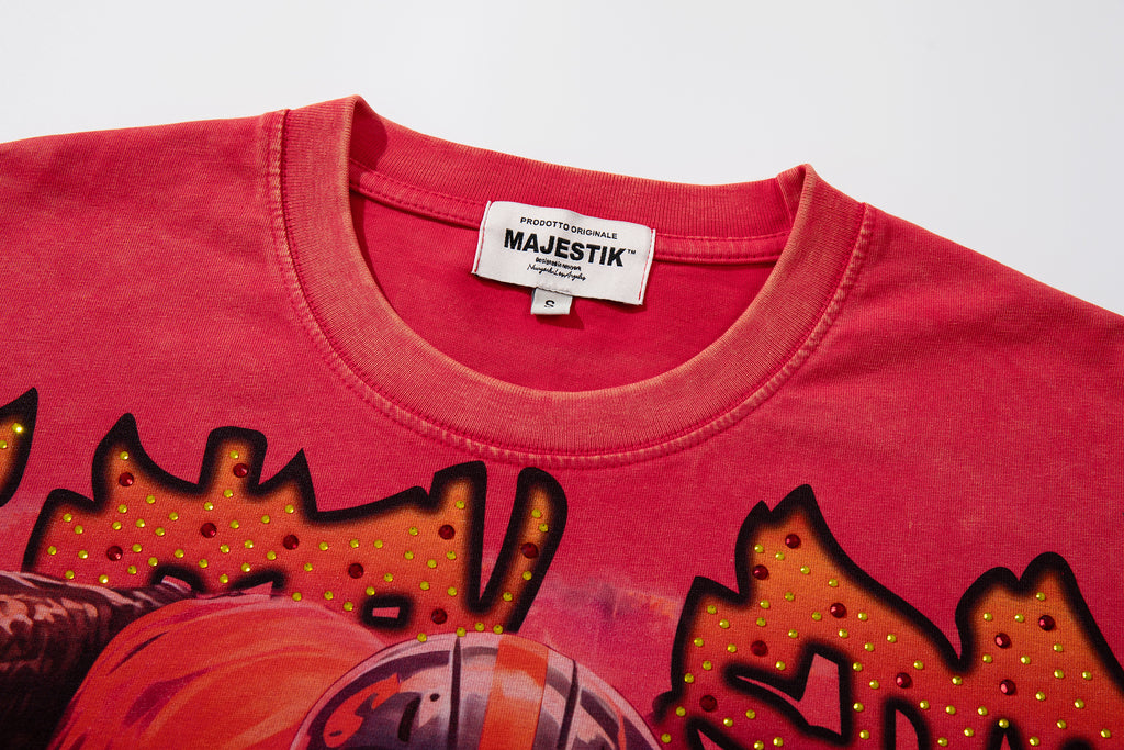 MAJESTIK Football Monster Vintage Red Double‑Sided T‑Shirt