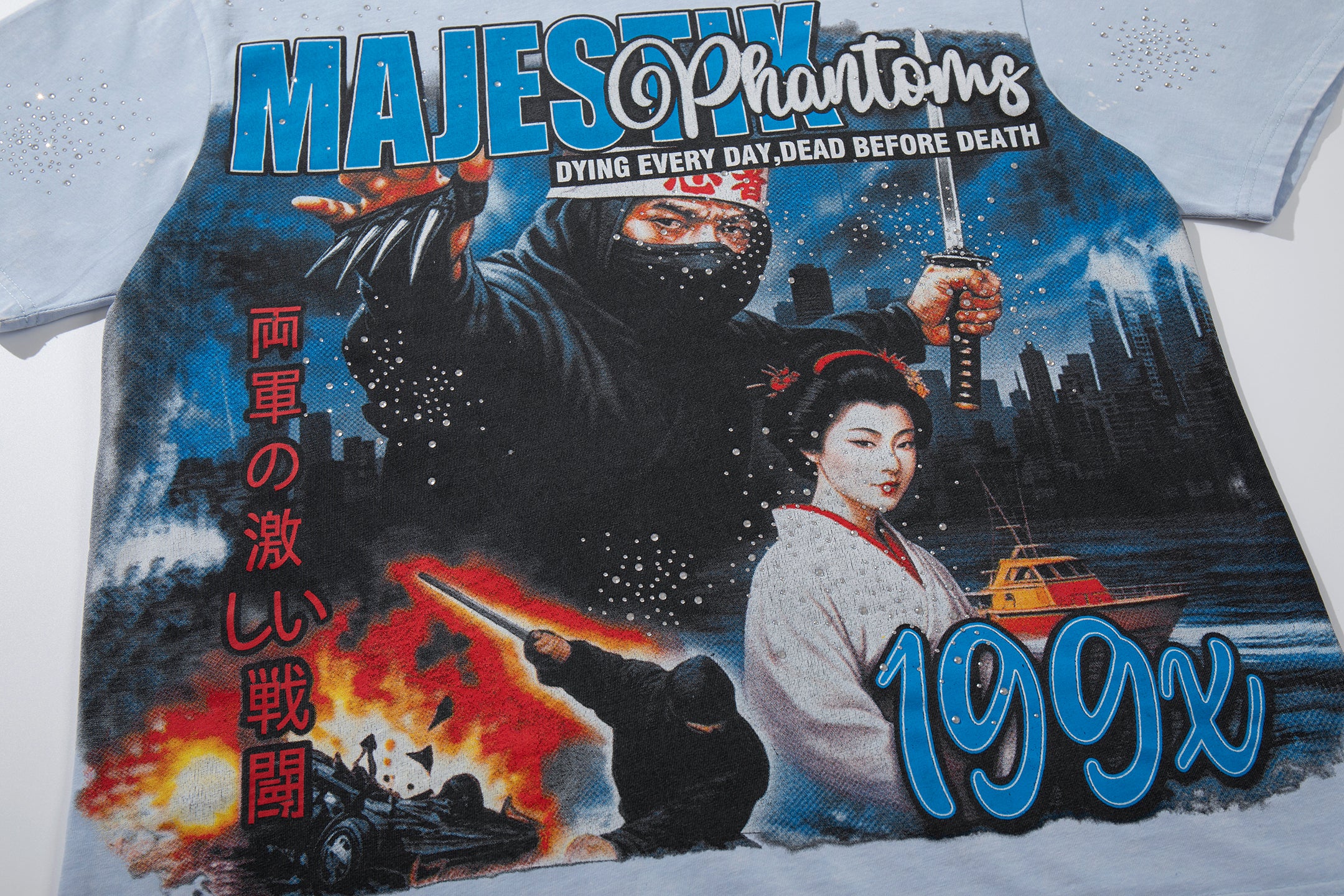 MAJESTIK Phantoms 199x Vintage Light Blue Double‑Sided T‑Shirt