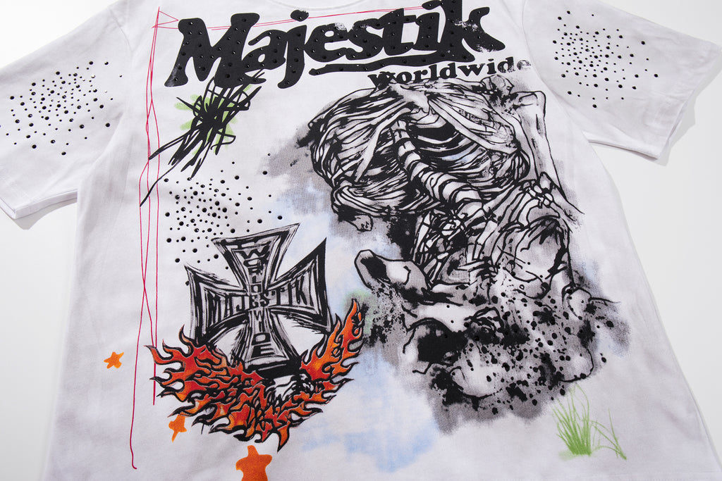 MAJESTIK Graffiti Sketch Art White Double‑Sided T‑Shirt