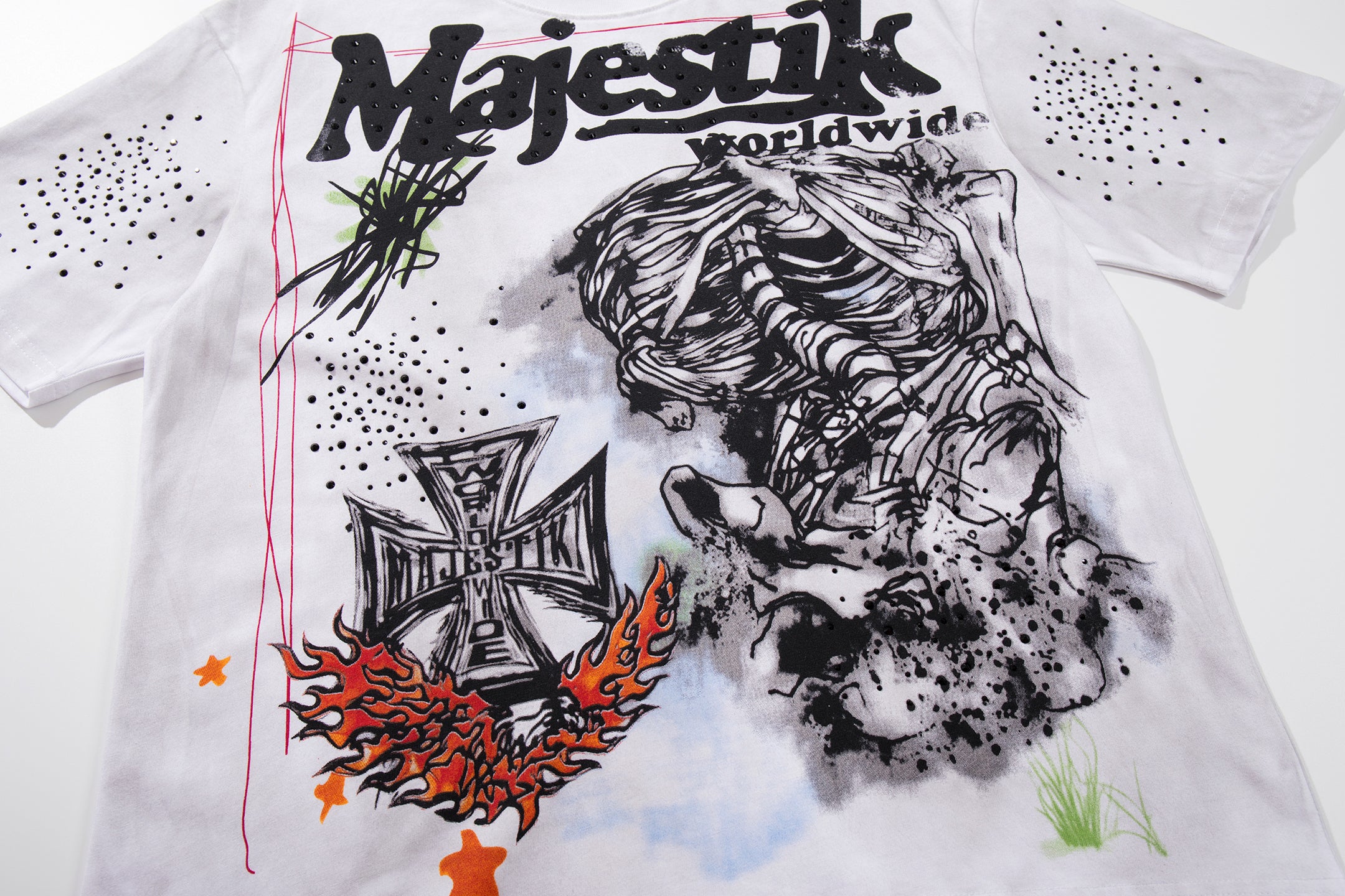 MAJESTIK Graffiti Sketch Art White Double‑Sided T‑Shirt