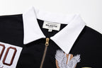 MAJESTIK Sports Embroidered Patch Half‑Zip Black‑White Polo Shirt