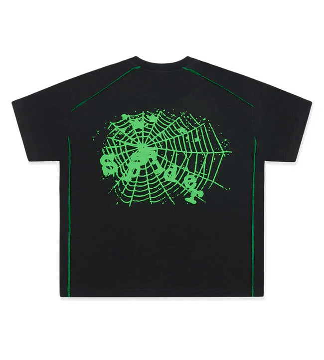 Sp5der Contrast Stitch Slub Tee Black/Green Main Image
