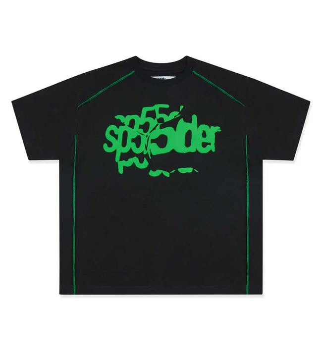 Sp5der Contrast Stitch Slub Tee Black/Green Hover Image