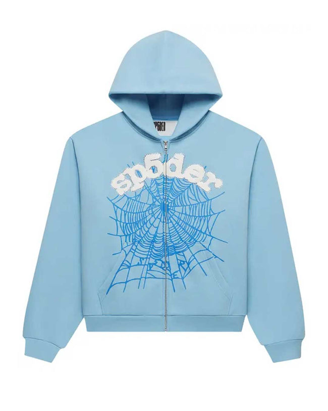 Sp5der OG Web Zip Up Hoodie Sky Blue Hover Image