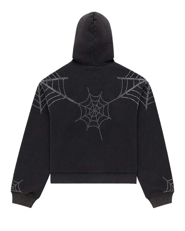 Sp5der Rhinestone Web Zip Up Hoodie Black Main Image