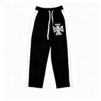 MIXED EMOTION Cross‑Logo Side‑Stripe Black Track Pants