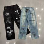 MIXED EMOTION Graffiti‑Print Straight‑Leg Jeans