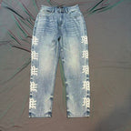 MIXED EMOTION Side Logo Vintage Light‑Wash Straight‑Leg Jeans