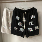 MIXED EMOTION All‑Over Rhinestone Logo French Terry Shorts