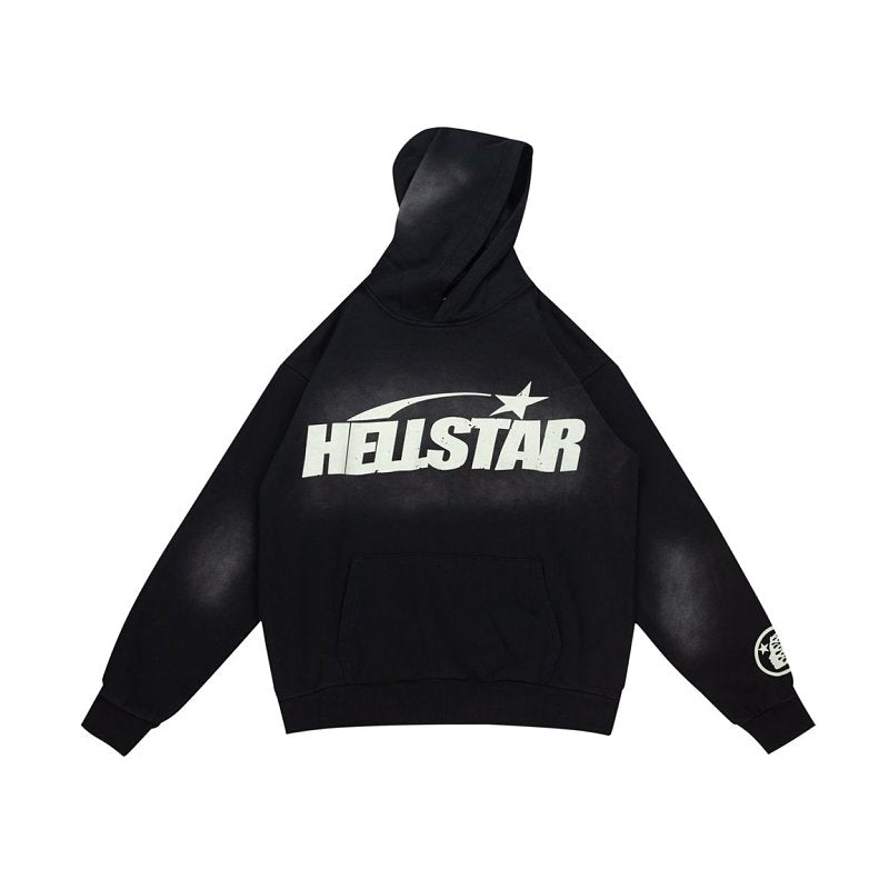 Hellstar Classic Logo Flame Sleeve Black Hoodie