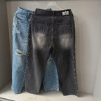 MIXED EMOTION Distressed Rivet‑Accent Straight‑Leg Jeans