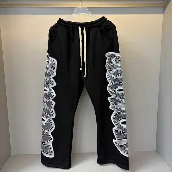MIXED EMOTION Wing‑Pattern Side Wide‑Leg Sweatpants Hover Image