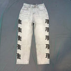 MIXED EMOTION Side Logo Vintage Ash‑Wash Straight‑Leg Jeans
