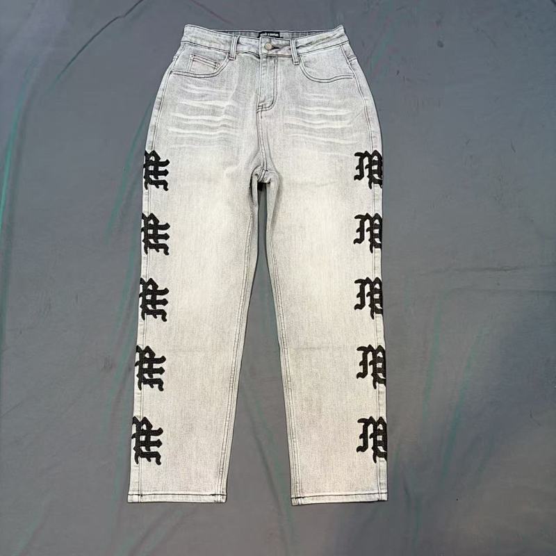 MIXED EMOTION Side Logo Vintage Ash‑Wash Straight‑Leg Jeans