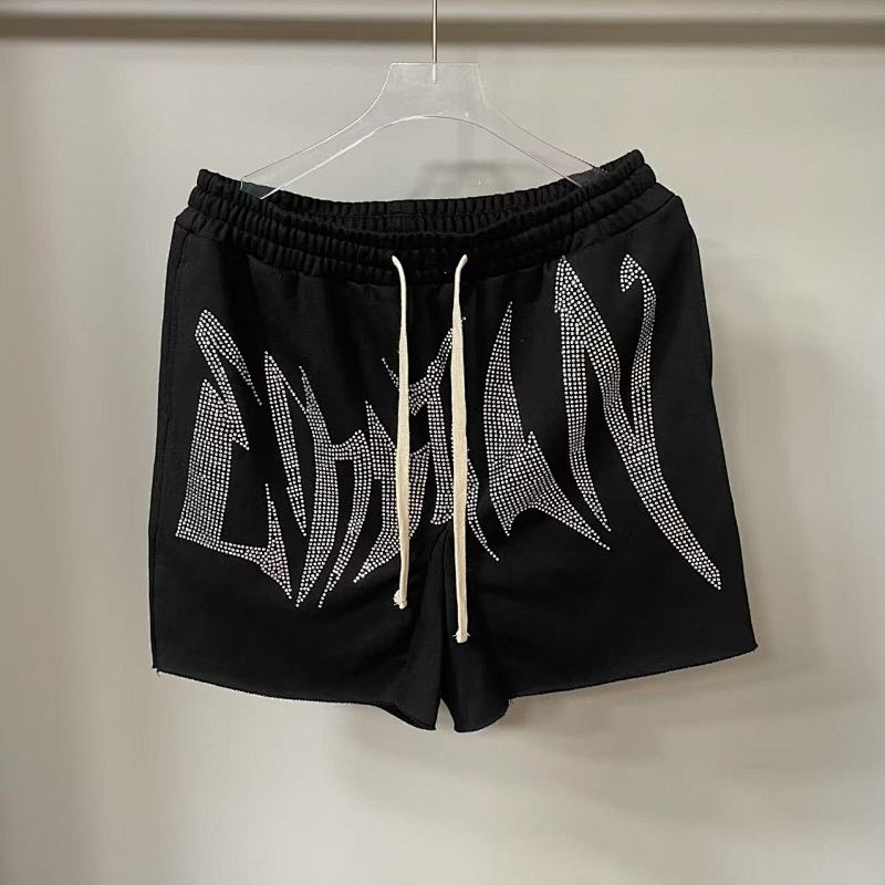 MIXED EMOTION Rhinestone Gothic Letter French Terry Shorts