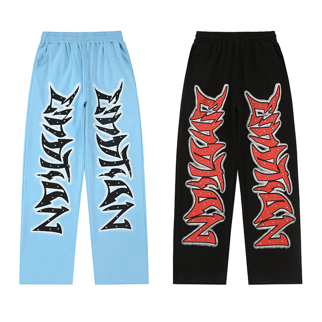 MIXED EMOTION Gothic Letter Wide‑Leg Sweat Pants Hover Image