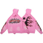 Hellstar Gothic Flame‑Face Pink Hoodie