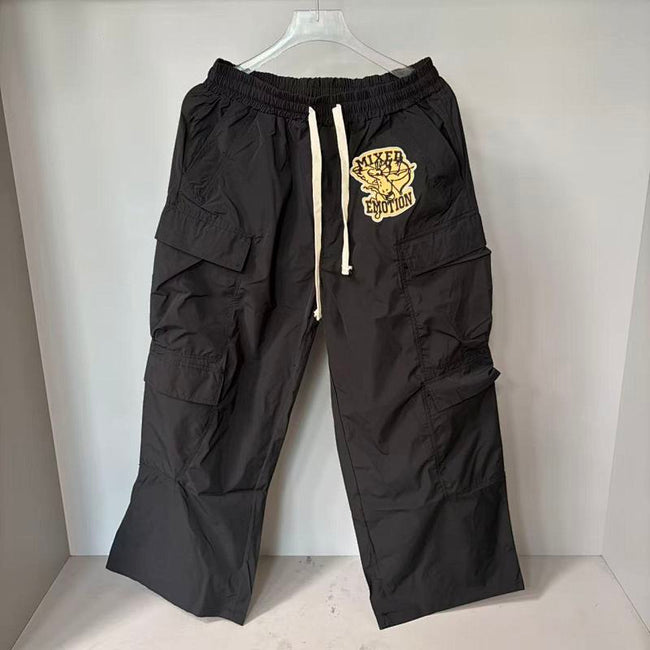 MIXED EMOTION Crest Patch Wide‑Leg Cargo Pants Hover Image