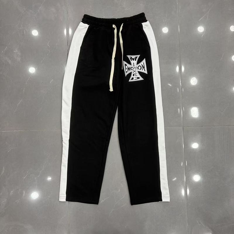 MIXED EMOTION Cross‑Logo Side‑Stripe Black Track Pants