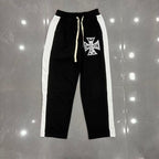 MIXED EMOTION Cross‑Logo Side‑Stripe Black Track Pants