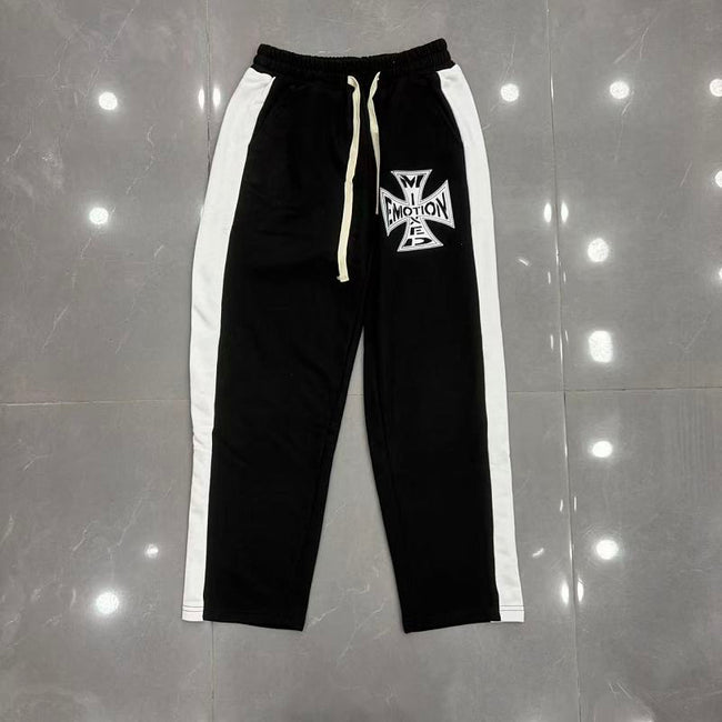 MIXED EMOTION Cross‑Logo Side‑Stripe Black Track Pants Main Image