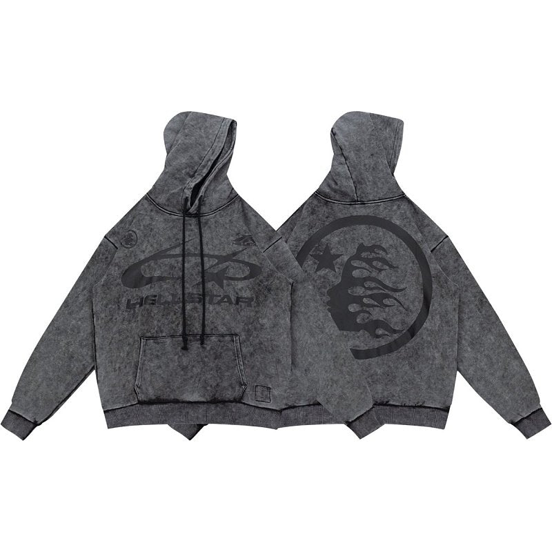 Hellstar Circle Logo Washed Grey Hoodie