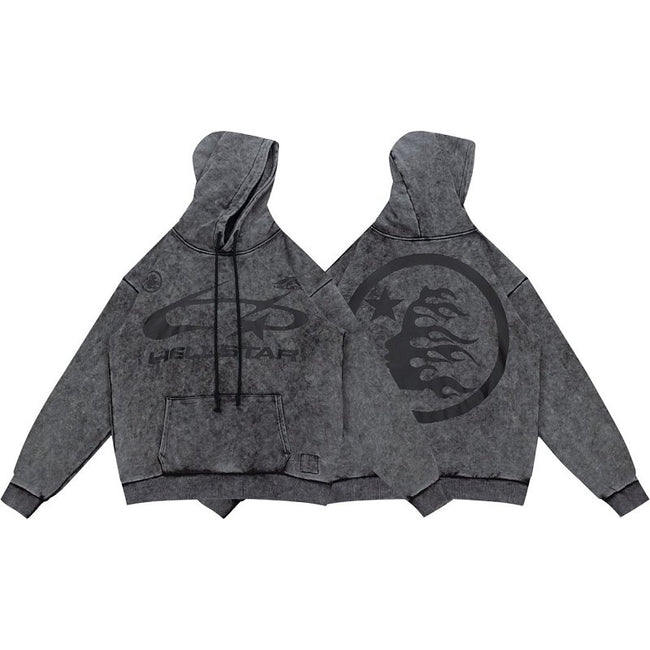 Hellstar Circle Logo Washed Grey Hoodie Hover Image