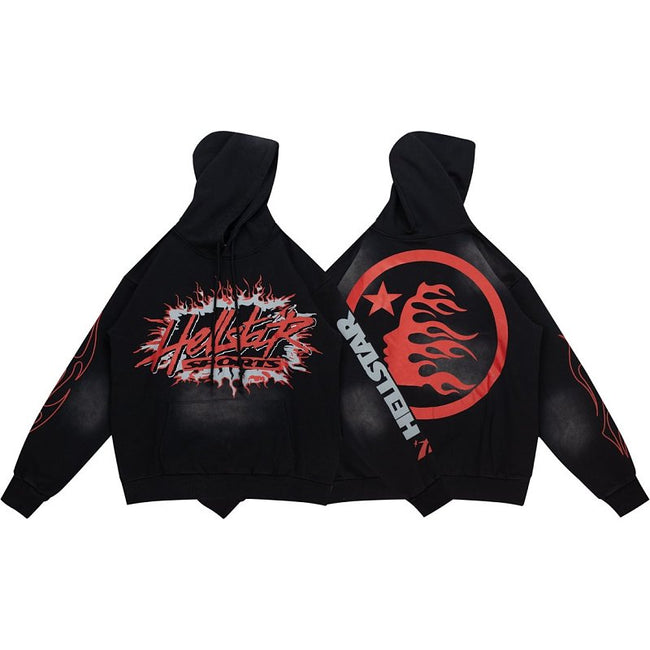Hellstar Red Flame Circle Logo Black Hoodie Hover Image