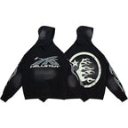 Hellstar Arrow‑Logo Circle Face Black Hoodie