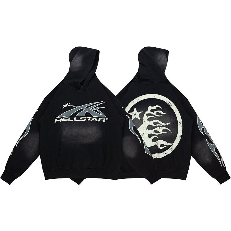 Hellstar Arrow‑Logo Circle Face Black Hoodie