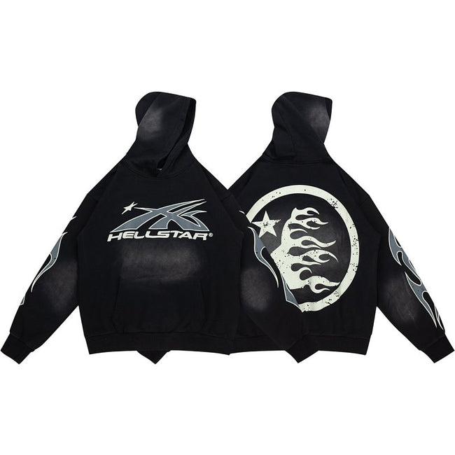 Hellstar Arrow‑Logo Circle Face Black Hoodie Hover Image