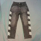 MIXED EMOTION Side Logo Printed Straight‑Leg Jeans