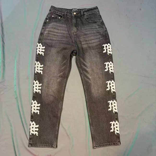 MIXED EMOTION Side Logo Printed Straight‑Leg Jeans Main Image