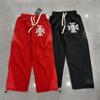 MIXED EMOTION Cross Logo Rhinestone‑Side Wide‑Leg Pants