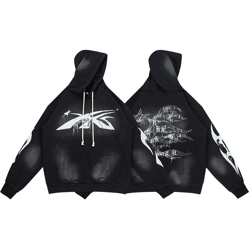 Hellstar Spider‑Web Star Graphic Black Hoodie