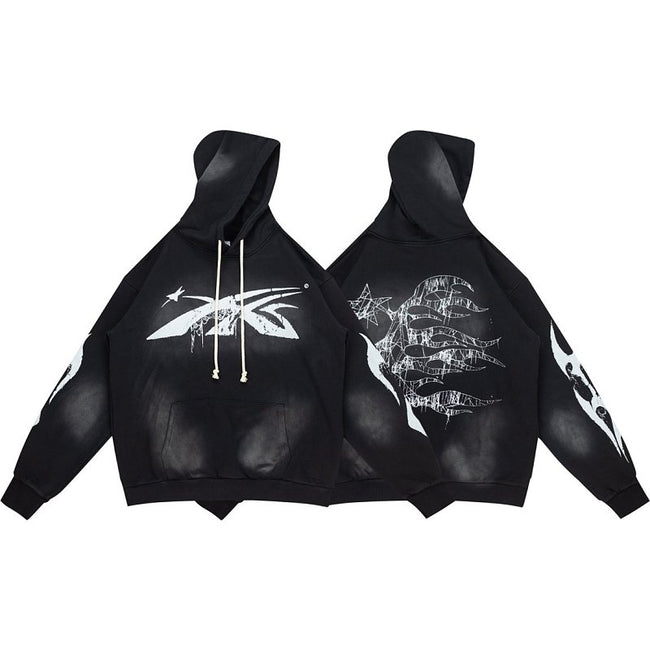 Hellstar Spider‑Web Star Graphic Black Hoodie Hover Image