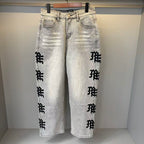 MIXED EMOTION Vertical Gothic‑Logo Washed‑Out Wide‑Leg Jeans