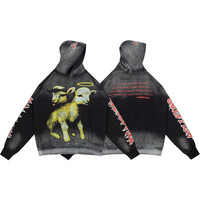 Hellstar Lamb Graphic Black‑Faded Hoodie Hover Image